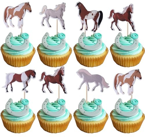 SYKYCTCY 36 Pack Horse Cupcake Toppers Animal Cupcake Picks Baby Shower Cupcake Decorations for Horse Racing Party Equestrian Themed Birthday Baby Shower Supplies