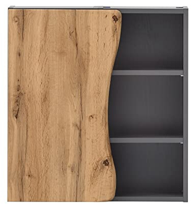 Lomadox Badezimmer Hängeschrank mit Regal in Graphit mit Front in Wotan Eiche Nb., B/H/T: ca. 60/64/20 cm