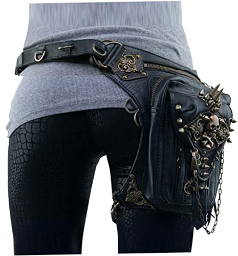 NIDONE Retro Crossbody Bag Vintage Steampunk Waist Pack Motorrad Bein Geldbörse Umhängetasche für Frauen Steampunk Waist Bag