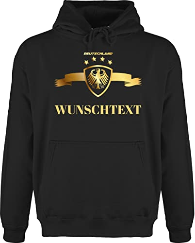 Hoodie Herren Pullover Männer - 2024 Fussball EM Fanartikel - Deutschland Gold Adler - Wunschtext - M - Schwarz - fußball wm name erwachsene fu ball bedrucken europameisterschaft wunschname