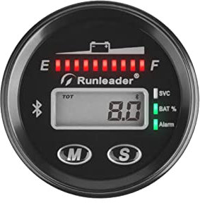 Runleader 12V à 48V indicateur de Batterie Bluetooth LED, Record d’Heures de Fonctionnement pour l’Acide de Plomb Gel de Lithium AGM LiFePO4 alimenté par la Batterie de voiturette de Golf Go-Kart
