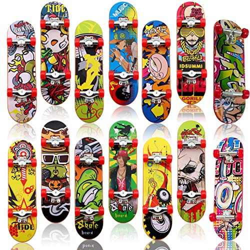 Scettar 14 Stück Finger Skateboard, Mini Finger Skateboard Fingerboard Professionelle Legierung Finger Skateboards Cartoon Finger Skateboards Skateboards Spielzeug, Fingerboard Mini Spiele für Kinder