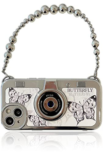 QoKcoahn Schutzhülle kompatibel mit iPhone 13 niedliche 3D-Vintage-Kamera-Handyhülle mit Handschlaufe einzigartige coole Silikon-TPU-Hülle stoßfeste Schutzhülle für Frauen und Mädchen