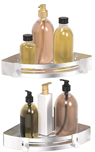 SXCDD Estante de ducha triangular de plata de esquina, estante de baño sin perforar, cesta de almacenamiento de ducha con ganchos Estante de ducha de esquina