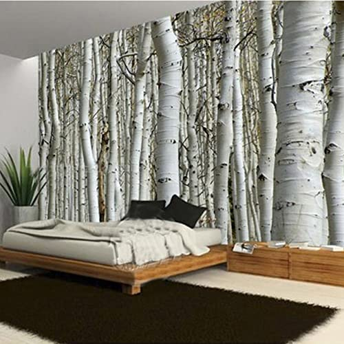 Vlies Fototapete Weiß & Birke 3D Effekt Tapete Wohnzimmer Schlafzimmer Wandbilder Wand 300cm×210cm(Breite x Höhe)