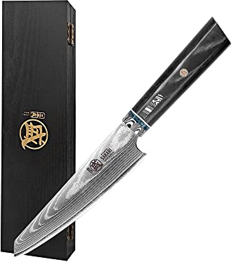MITSUMOTO SAKARI Japanese Small Chef Knives, 4.5 inch Professional Kitchen Knives, Hand Forged Fruit Knife Made of HAP40 Powder Steel (Micarta Handle and Sandalwood Box)