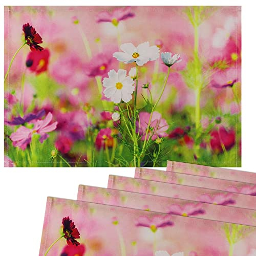 matches21 Stoff Tischsets als abwaschbare Platzdeckchen - 6 Stück Platzsets in 45 * 30 cm mit Frühling Bunte Blumen - Waschbare Textil Esstisch Unterlagen als Tischdeko auch für Wohnzimmer