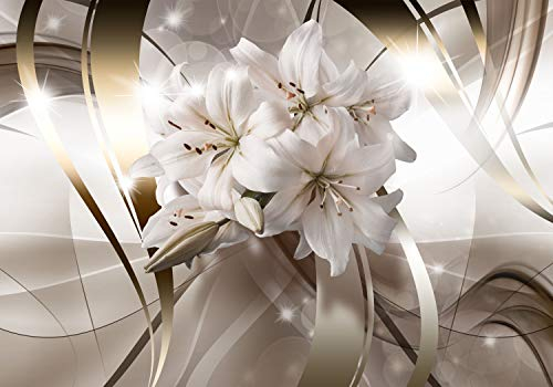 decomonkey Premium Fototapete Blumen Lilien 400x280 cm XL Tapete Wandbild Wandbild Bild Fototapeten Tapeten Wandtapete Wand Schlafzimmer Wohnzimmer Abstrakt 3d Effekt beige