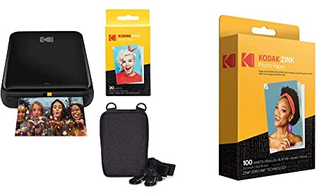KODAK Step Wireless Mobile Colour Photo Printer (Black) Go Bundle & 2x3 Premium Zink Photo Paper (100 Sheets) Compatible PRINTOMATIC, Smile and Step Cameras and Printers, White