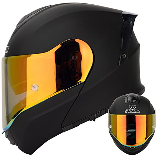 Motorradhelm Modular Flip Up Front Motorrad Helm, DOT/ECE Approved Klapphelm Herren mit Doppelvisier Sonnenvisier Farblinse Scooter Integralhelm für Chopper Skateboard Fahrrad,Matte Black-S(55~56cm)