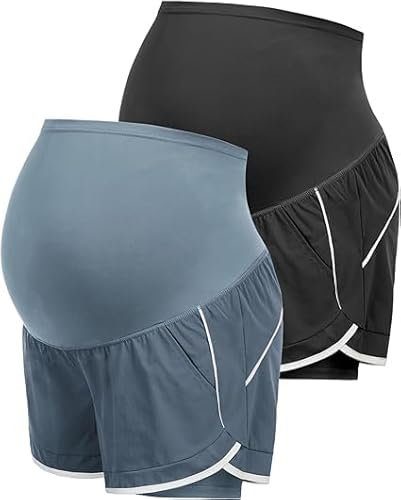 Maternité Short Confortable Taille élastique Jambe Large Short Actif avec Poches