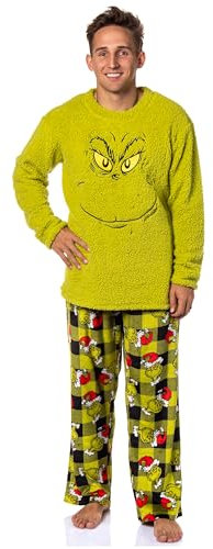 Dr. Seuss - Pigiama in pile con Babbo Natale Grinch, Verde scuro, M