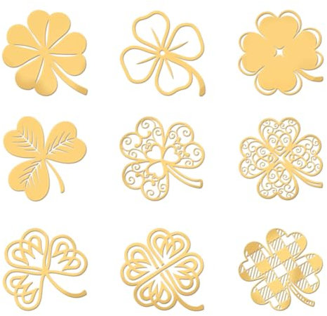 OLYCRAFT 9 Stück 4x4cm Kleeblatt Motivaufkleber St. Patrick'S Day Aufkleber Selbstklebende Goldene Metallaufkleber Vierblättriges Kleeblatt Metallaufkleber Für DIY Handwerk Telefondekoration