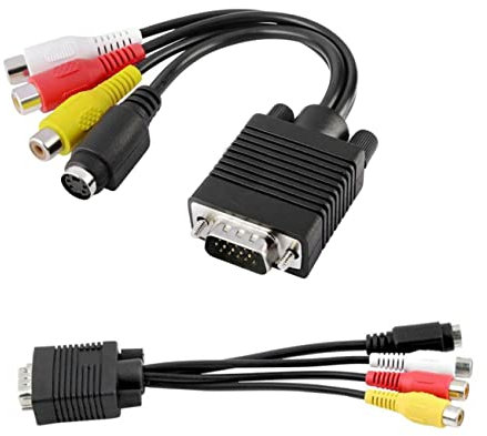 Gatuida Câble Adaptateur Vga vers S-Video pour Pc Et Téléviseur Connecteur Sub Broches Sortie Audio Vidéo Noir