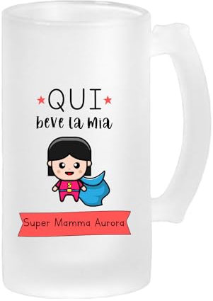 Little Floki Boccale da birra personalizzato con nome in vetro - festa del papà - qui beve il mio super papà/mamma/nonno/nonna (Super Mamma)