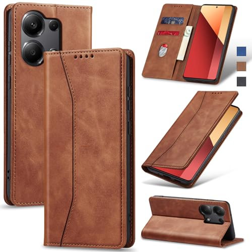 Jasonyu Cover per Xiaomi Redmi Note 13 Pro 4G/Poco M6 Pro 4G Flip Custodia in Pelle PU, Cover a Libro Portafoglio, Funzione Supporto, Magnetica, Slot Schede, TPU Bumper Caso Custodia (Marrone)