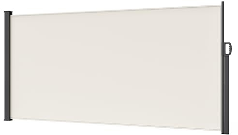 STEELSØN Seitenmarkise Zirella 200x400 cm ausziehbar, Sichtschutz für Balkon und Garten, Senkrechtmarkise außen Blickdicht mit Wandhalterung aus Aluminium, beige