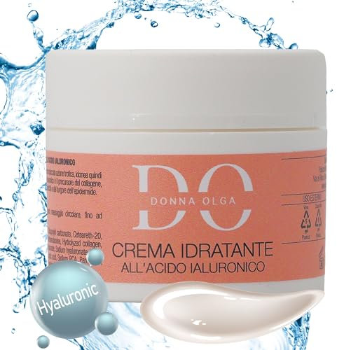 Donna Olga Gesichtscreme mit reiner Hyaluronsäure, 50 ml, feuchtigkeitsspendende Gesichtscreme, hypoallergen, Anti-Falten mit Hyaluronsäure für das Gesicht, Anti-Falten-Creme für Damen und Herren