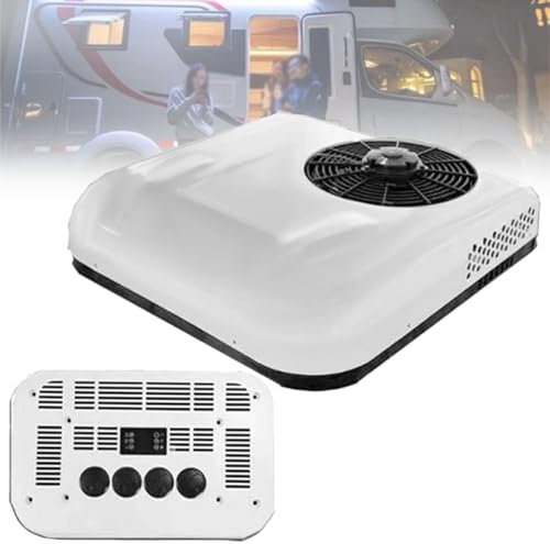 Aire acondicionado de techo con función de refrigeración, aire acondicionado de techo para vehículos recreativos, aire acondicionado fijo para autobuses, excavadoras, tractores, camiones,12V