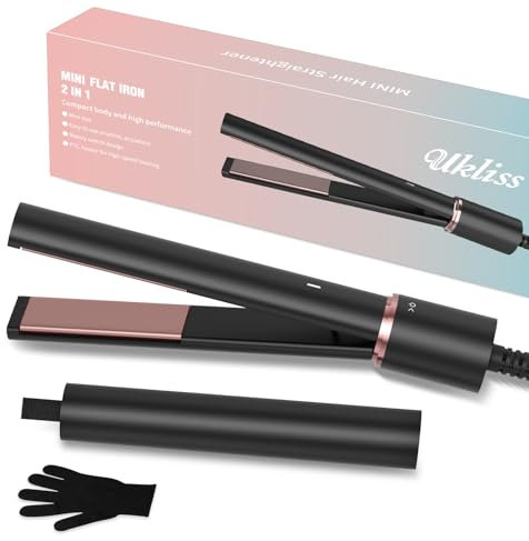 UKLISS Portable Mini Hair Straightener, Travel Small Straighteners Suitable for Short Hair, Bangs and Beards, 2 in 1 200℃, Mini HaargläTter Mit Schneller Aufheizung, Keramikplatten