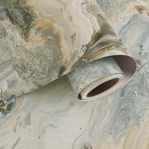 VaryPaper Retro Beige Grey Marble Wallpaper 40cmx200cm Matte Marble Sticky Back Plastic Kitchen Worktop Covering Vinyl Self Adhesive Bathroom Wallpaper Waterproof Adhesive Shelf Liner Table Cover