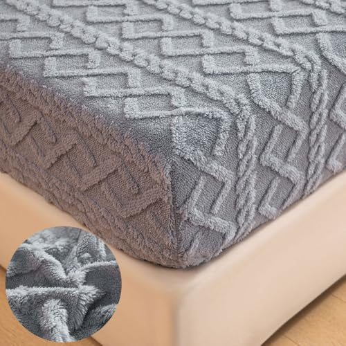 Highdi Spannbettlaken Warmes Winter Plüsch Spannbetttücher Milchfleece Spannbetttuch, Weiche Spannleintuch Bettlaken für Hohe Matratze Steghöhe 3-20cm (Grau,90x200cm)