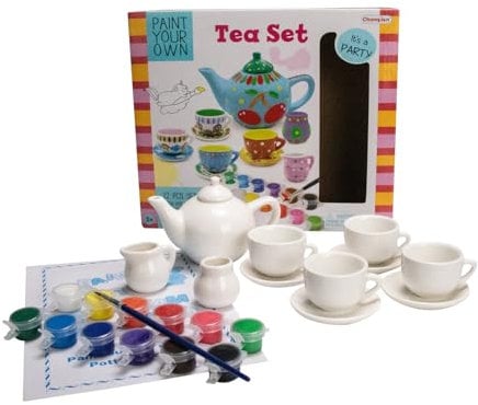 GICO Juego de té para niños, juego de té para pintar, niñas, niños, niños, regalo, juego de té para manualidades y diseño DIY 63