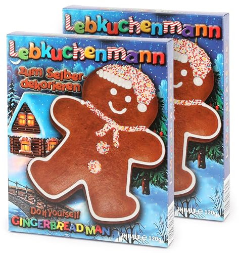 Pertzborn Lebkuchenmann zum Selberdekorieren – 2x 120g essbarer Weihnachtsdeko Spaß mit Nonpareilles – Lebkuchen perfekt als Weihnachten Deko oder Weihnachtsbaumschmuck – Aus Roggen- & Weizenmehl