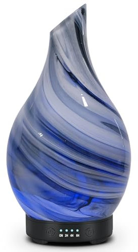 Essential Oil Diffuser Aroma - 200 ml Art Glass Ultrasonic Cool Mist Oil Diffuser for Aromatherapy Waterless Auto-Off & 7 Colors Changed LED Light for Home Office Decor & Gift (Grey-200 ml)