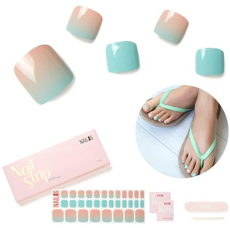 NAILOG Semi Cured Gel Nail Strips, Toe Nail Polish Strips with Glossy Gel Finishing | 32 Pieces Long Lasting Pedi Nail Wrap, New Dawn