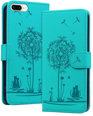 LEINOTWANCH per iPhone 8 Plus Cover Libro,Premium Pelle PU Portafoglio Caso Custodia con Magnetica Chiusura Slot Schede Cinturino da Polso,iPhone 7 Plus Flip Case,Verde