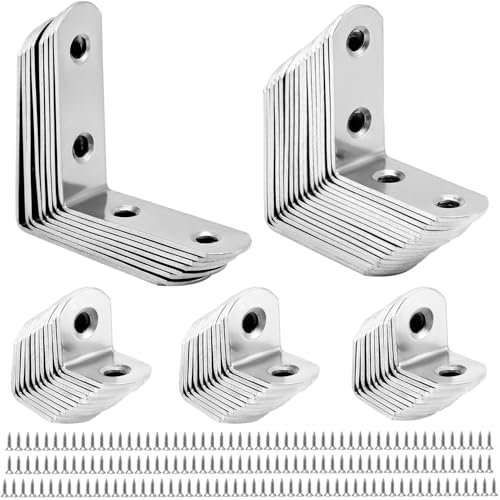 QWORK® Staffe Angolari , 56 Pezzi 90 Gradi Bretelle Angolari , Acciaio Inossidabile, 16x20 mm, 16x40 mm, 16x50 mm, Staffe A Forma Di L Per Il Fissaggio Di Mobili