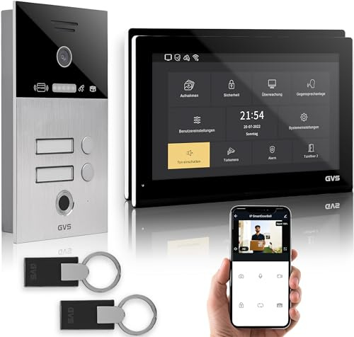 GVS Video Türsprechanlage 2-Familienhaus - RFID + Fingerprint - 2X 10 Zoll | Smarte Video Türklingel mit Kamera und Monitor & App - Gegensprechanlage mit Türöffner, RFID & Fingerprint (AVS5532U)