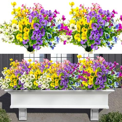 6 Bündel Künstliche Blumen Pflanzen,Kunstblumen wie Echt Outdoor Wetterfest Kunstpflanzen Außen UV-beständig Balkonpflanze Plastikblumen für Balkon Garten Balkonkasten Blumenkasten Außenbereich