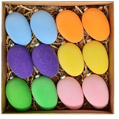 Samt-Osterei-Ornamente für Baum, Osterbaumschmuck, beflockte Kugel, Bauernhaus, Oster-Ornamente, 12 Stück