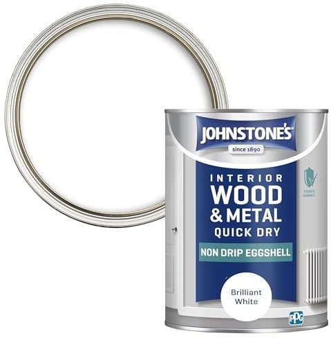 Johnstone's - Interior Wood and Metal Paint - Eggshell Finish - Brilliant White - 1.25 L - Quick Drying - Non Drip Water Based Formula