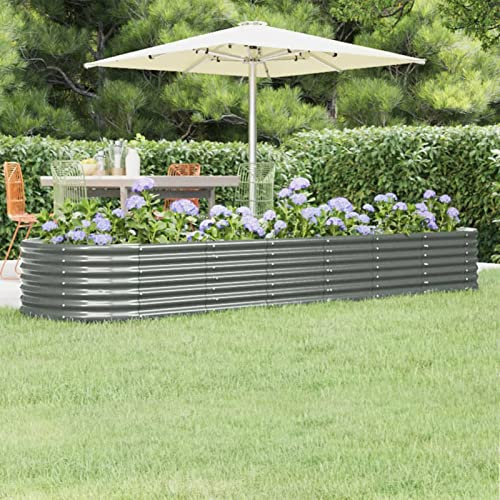 IKAYAA Hochbeet Metall Hochbeet Pflanzkübel Hochbeet Garten Pflanzbeet Gemüsebeet Gartenbeet Frühbeet Blumenkasten Pflanzkasten Stahl -Grau-296 x 80 x 36 cm