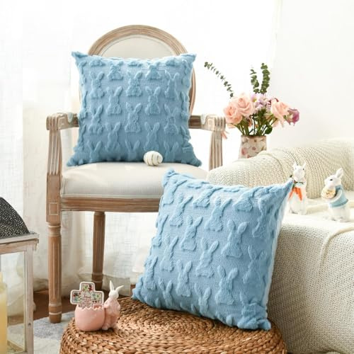 Kashyke Kissenbezug 40x40 Ostern 2er Set Kissenbezüge Frühling Osterdeko Modern Innen Aesthetic Kissenhülle Ostern 40x40cm Hase Kissenbezüge Osterhase Kissenhülle für Wohnzimmer Sofa (#03, 40 * 40)