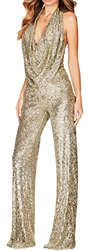 Caxndycing Disco Kostüm Damen 70er Jahre Outfit Damen Glitzer Jumpsuit Pailletten Overall für Erwachsene mit Gürtel für Bühnenauftritt und Weinachts Verkleidungsparty