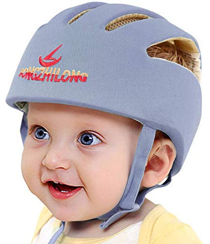 IULONEE Baby Helm Kleinkind Schutzhut Kleinkind Kopfschutz Baumwolle Hut Kleinkind Verstellbarer Schutzhelm (Grau)