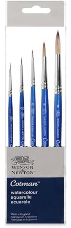 Winsor & Newton Pinceau Aquarelle Manche Court Serie 111. Set 5 pcs et 1 Carte