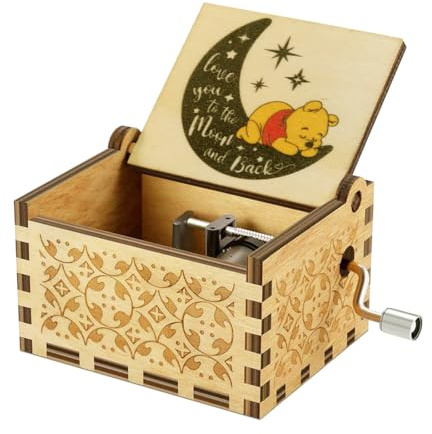 Yesnote Pooh Music Box Gift for Wife Mom Daughter Play You Are My Sunshine | Love you to the Moon and Back Gift for Son Dad Birthday Valentine Day Anniversary Christmas Wooden Music Box