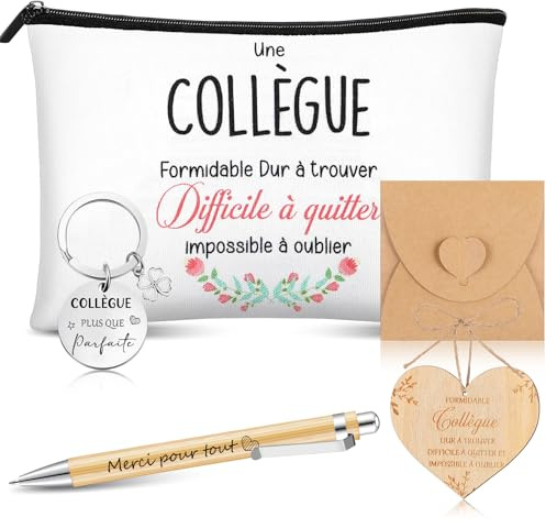 Clabby Cadeau Départ Collègue de Travail Femme - une Collègue Formidable | 6 Pièces Cadeaux d'Appréciation Employés - Trousse à Maquillage, Porte-Clés, Stylo à Bille pour Noël Anniversaire Retraite