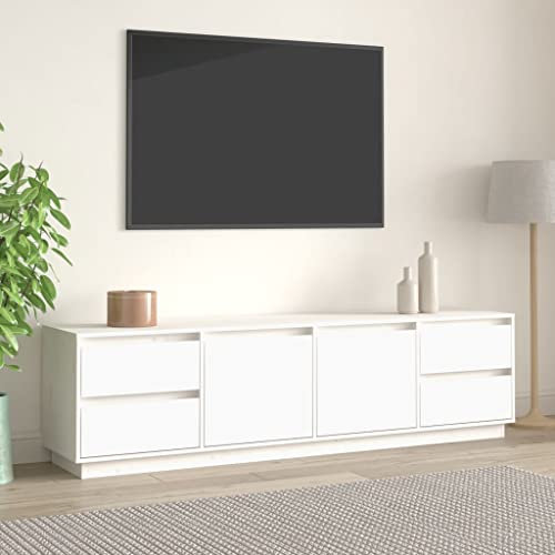 Woonisher Meuble TV Blanc 176x37x47,5 cm Bois de pin Massif Ensemble Meuble TV et Table Basse