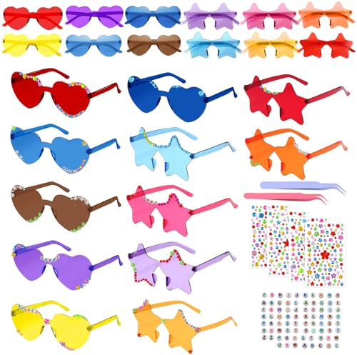 ComPDCVD 12 Paar Partybrillen Set Herz Sonnenbrille Party Brille Neuheit | Partybrille Randlose Bunte Brillen Party sonnenbrillen Set DIY Bunte Herzbrille für Geburtstagsfeier Maskerade Party Deko
