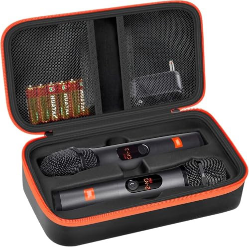Veftsvy Bluetooth Mikrofon Tasche Kompatibel mit JBL PartyBox Wireless Mic, Handheld Dual Mic Reisetasche zum Singen oder Karaoke für Empfänger, Adapter, Batterien - Schwarz (Nur Box)