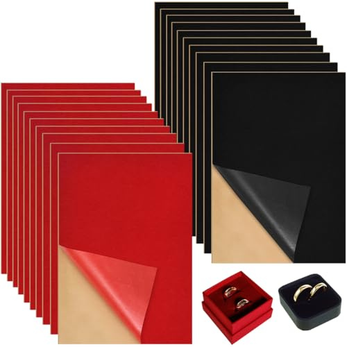FuxFuis 20 Pz Fogli in Feltro Autoadesivo Nero e Rosso, 210*297 mm Tessuto in Feltro con Retro Adesivo, Velluto Adesivo Fogli A4, Velluto Autoadesivo Floccato per Rivestimento di Mobili, Artigianato