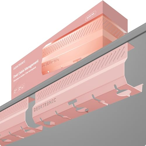 Kabelkanal Schreibtisch Rosa 2er Set - Edelstahl Kabelmanagement Schreibtisch Kabelkanal mit 5 Kabelausschnitten - Einfach zu Installierender Kabel-Organizer - Kabelhalter von Desktronic