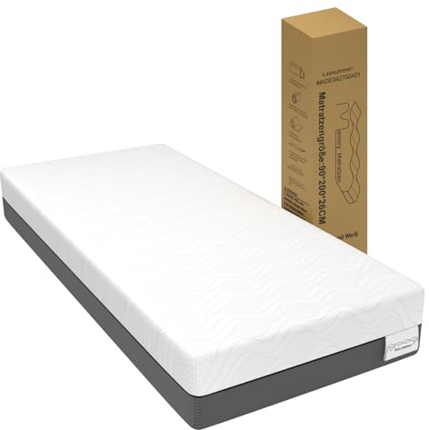 Memory Matratzen Matratze 90x200cm H3, 7 Zonen 26 cm hoch, Kaltschaummatratze H2/H3 Härtegrad, Qualitäts Memory Foam-matratze für Studenten (90x200x26cm)