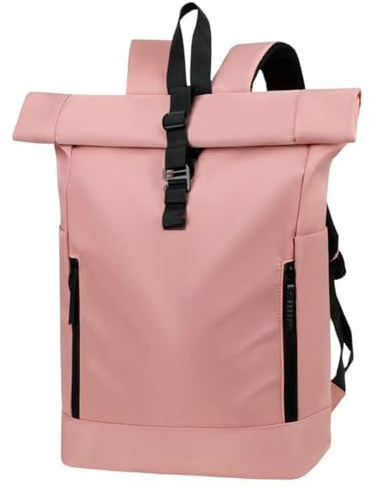 Clufar Rolltop Rucksack Damen Wasserdicht Klein Laptop Rucksack Reisen,Pink | Rolltop Rucksack Damen Wasserdicht Klein Laptop Rucksack mit Computerfach 16 Zoll Schule Daypack Freizeit für Arbeit Reisen